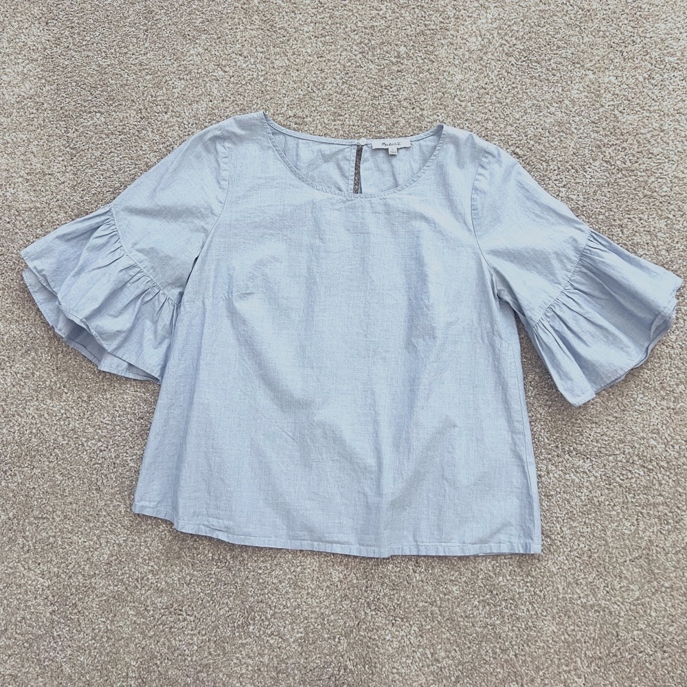 Madewell Ruffle- Sleeve Top in Twilight